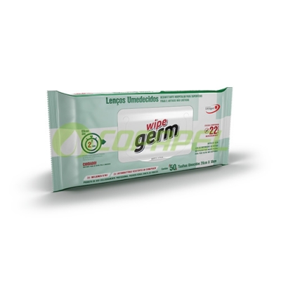 X Hospitalar Wipe Germ Lenço Umedecido Desinfetante p/ superfícies 20x18CM c/50 lenços