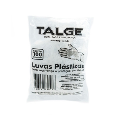Luva de plástico transparente p/ uso diversos tamanho único pacote c/ 100 un Talge