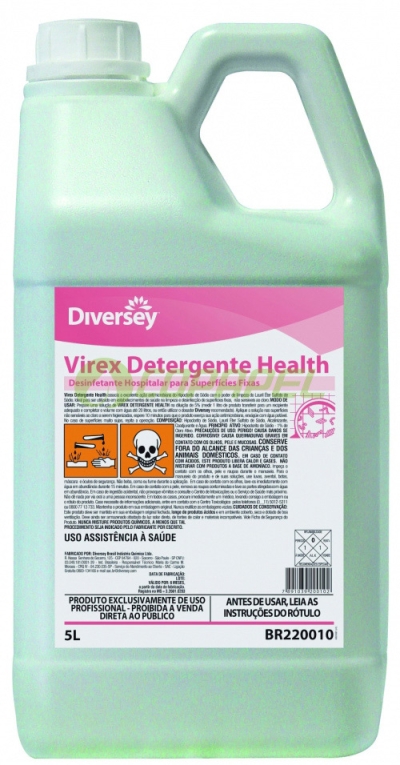 X Hospitalar Virex Health Detergente Desinfetante Clorado p/ superfícies e artigos 5L