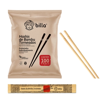 Hashi de Bambu torneado p/ comida japonesa Embalado 20cm pct c/ 100 un FSC Billa